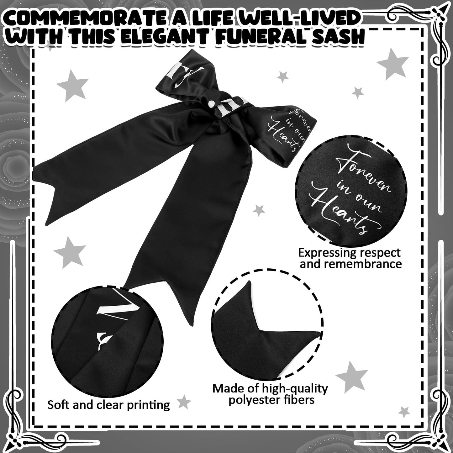 Funeral Sash Memorial Wreath Sash Funeral Ribbon Celebration of Life Ribbon for Casket or Wreath Flowers Memorial Service Honor The Loved Ones Memory 58x4''(White,Forever in Our Hearts)