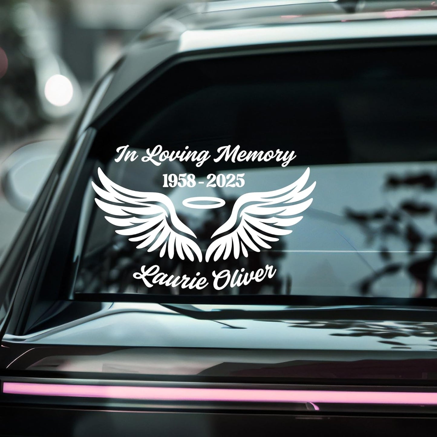 Loving Memory Angel Wings Car Decal | Customizable Memorial Vinyl Sticker | 9 Color Options | Easy Application Instructions