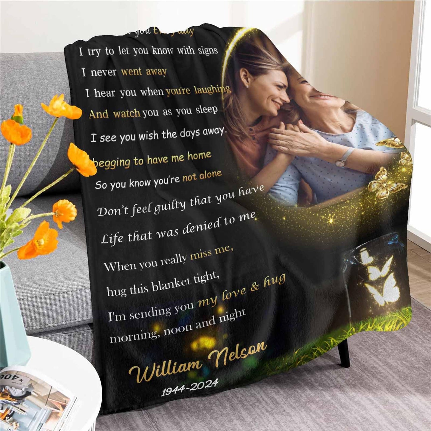 Custom Memorial Blanket with Photos for Loss of Loved One, Loving Memory Personalized Sympathy Blanket for Loss of Dad Mom Husband Wife Friend in Memory of Loved One Gifts, Made in USA