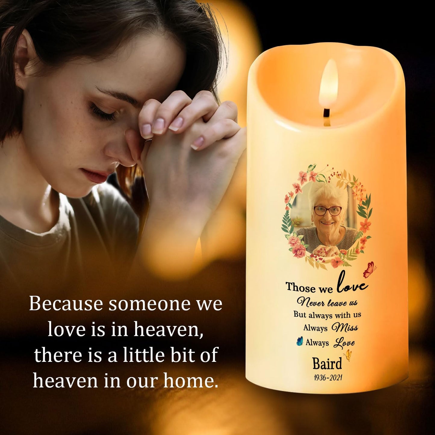 Personalized Photo 3D LED Candles Bereavement Gift Idea Custom Flameless Candles for Loss of Loved One Dad Mom Husband Wife Friend