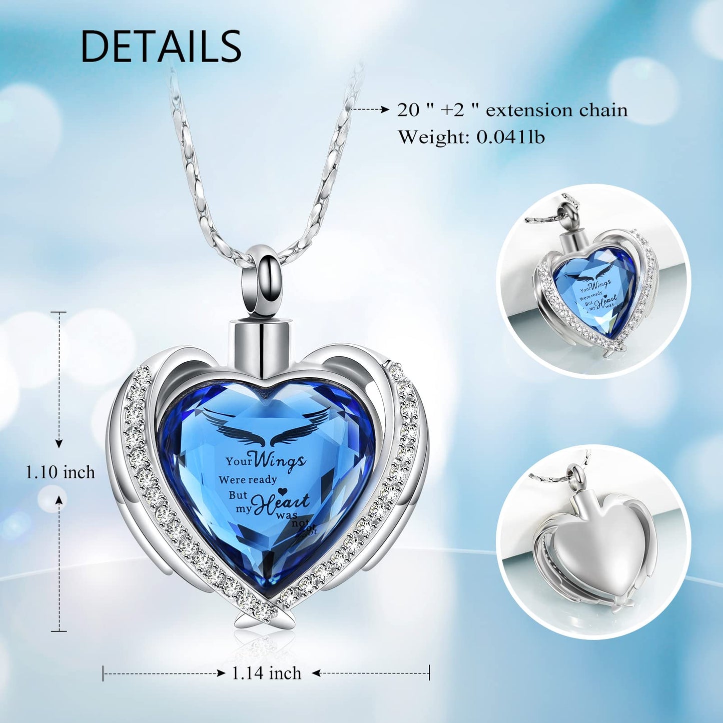 Imrsanl Cremation Jewelry for Ashes Pendant - Crystal Heart Urn Necklace with Mini Keepsake Urn Memorial Ash Jewelry
