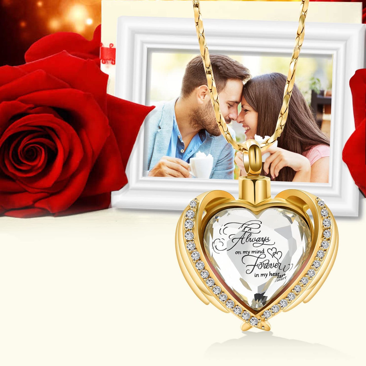 Imrsanl Cremation Jewelry for Ashes Pendant - Crystal Heart Urn Necklace with Mini Keepsake Urn Memorial Ash Jewelry