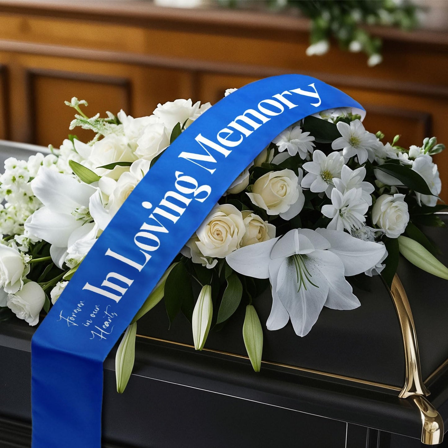 Funeral Sash Memorial Wreath Sash Funeral Ribbon Celebration of Life Ribbon for Casket or Wreath Flowers Memorial Service Honor The Loved Ones Memory 58x4''(White,Forever in Our Hearts)