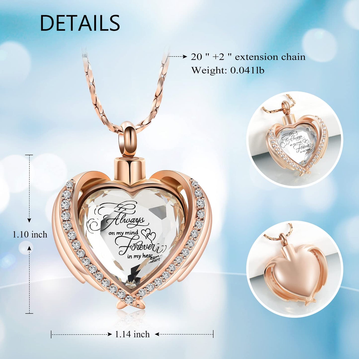 Imrsanl Cremation Jewelry for Ashes Pendant - Crystal Heart Urn Necklace with Mini Keepsake Urn Memorial Ash Jewelry