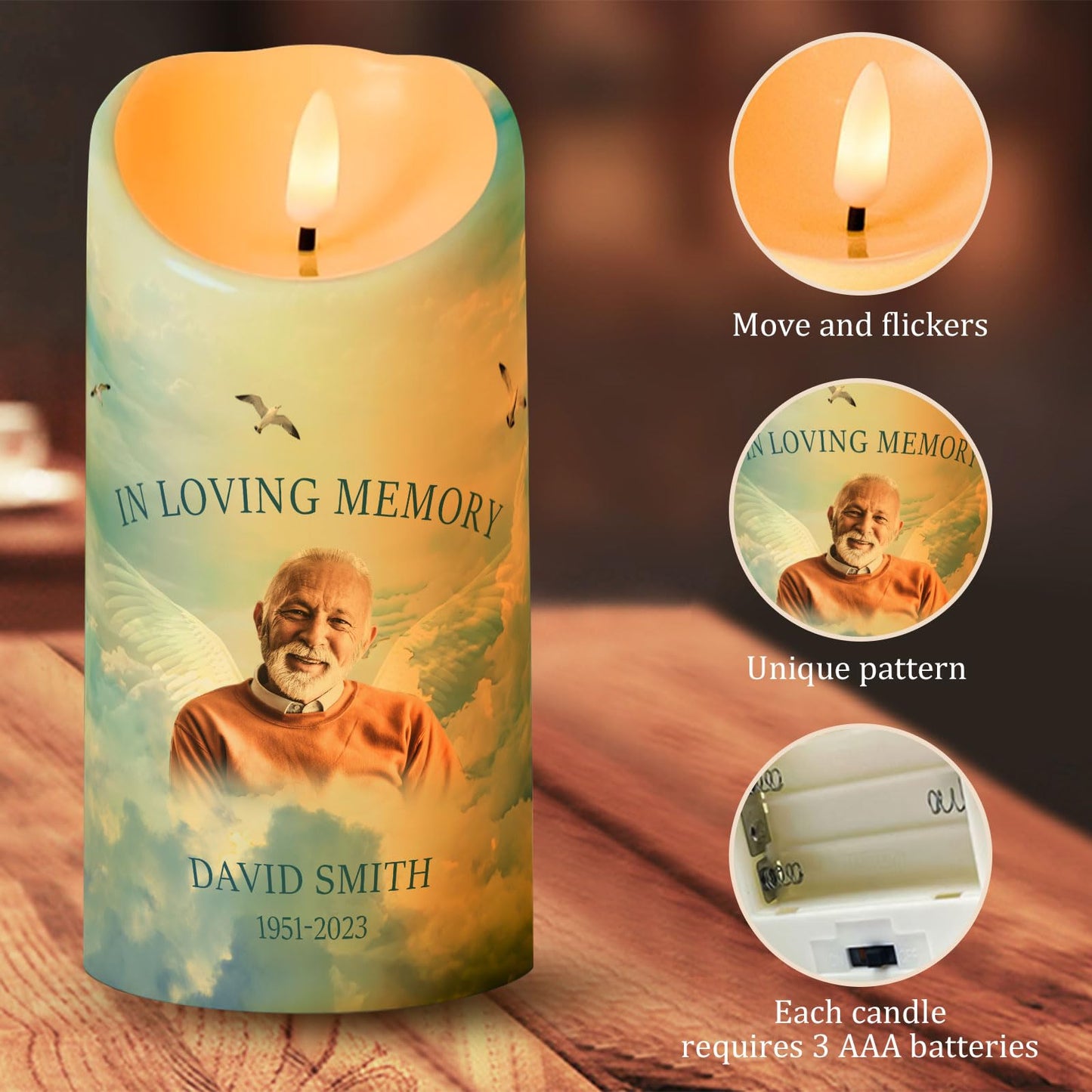 Personalized Photo 3D LED Candles Bereavement Gift Idea Custom Flameless Candles for Loss of Loved One Dad Mom Husband Wife Friend