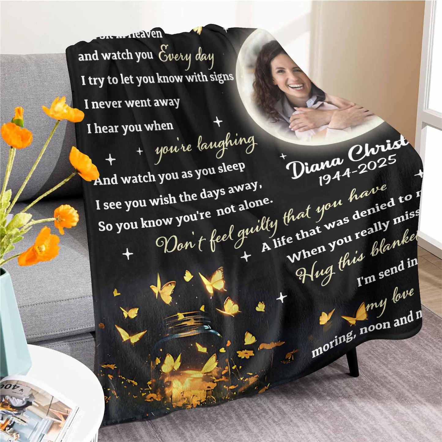 Custom Memorial Blanket with Photos for Loss of Loved One, Loving Memory Personalized Sympathy Blanket for Loss of Dad Mom Husband Wife Friend in Memory of Loved One Gifts, Made in USA