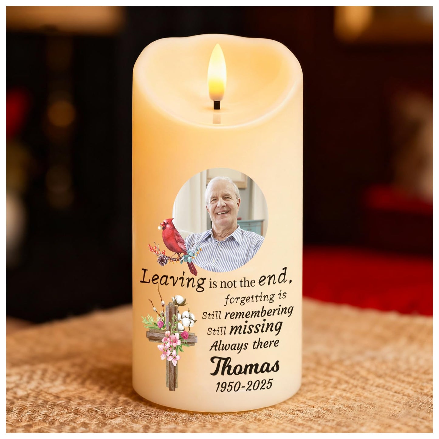 Personalized Memorial Candles for Loss of Loved One, Custom Memorial Flamless LED Candle with Photo Name, Sympathy Gifts for Loss of Mom Dad Deceased