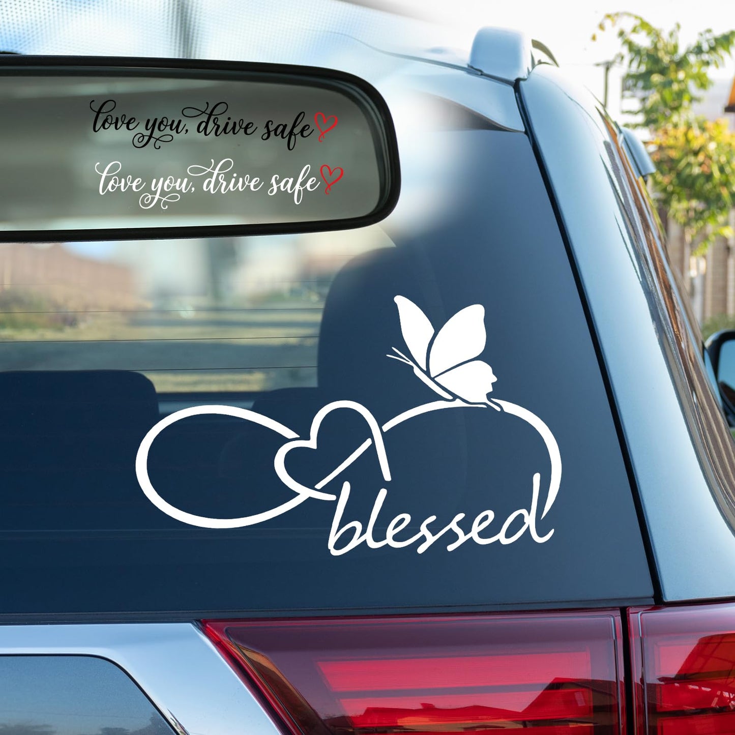 3PCS Car Stickers, Cute Car Accessories,Infinity Heart Love You Drive Safe Rearview Mirror Decals,Waterproof Vinyl Exterior Decoration for New Driver Gift,Women & Family (Pink)