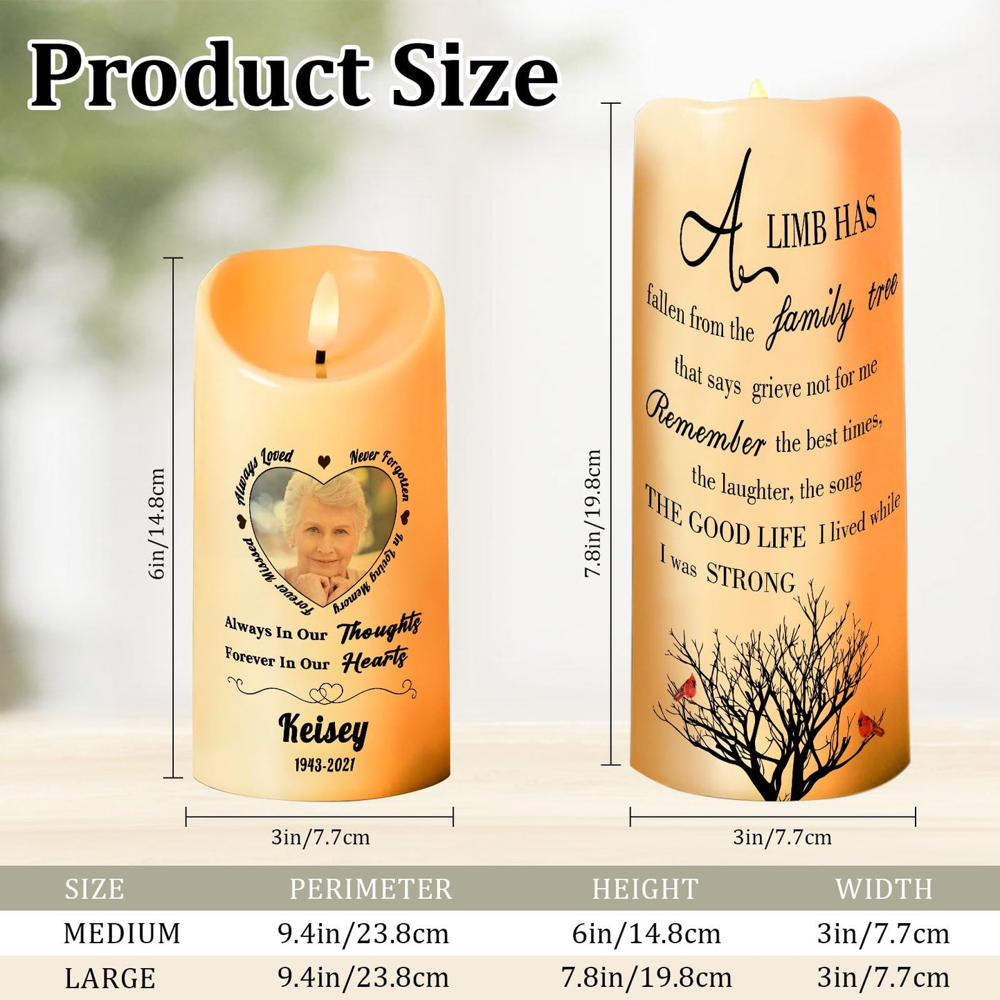 Personalized Photo 3D LED Candles Bereavement Gift Idea Custom Flameless Candles for Loss of Loved One Dad Mom Husband Wife Friend