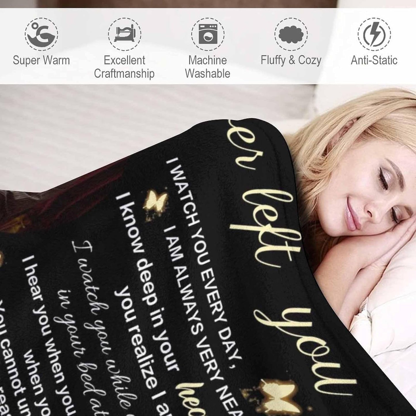 Custom Memorial Blanket with Photos for Loss of Mom Dad Son Daughter, Customized Memory Gift of Departed Loved Ones Gifts, Made in USA