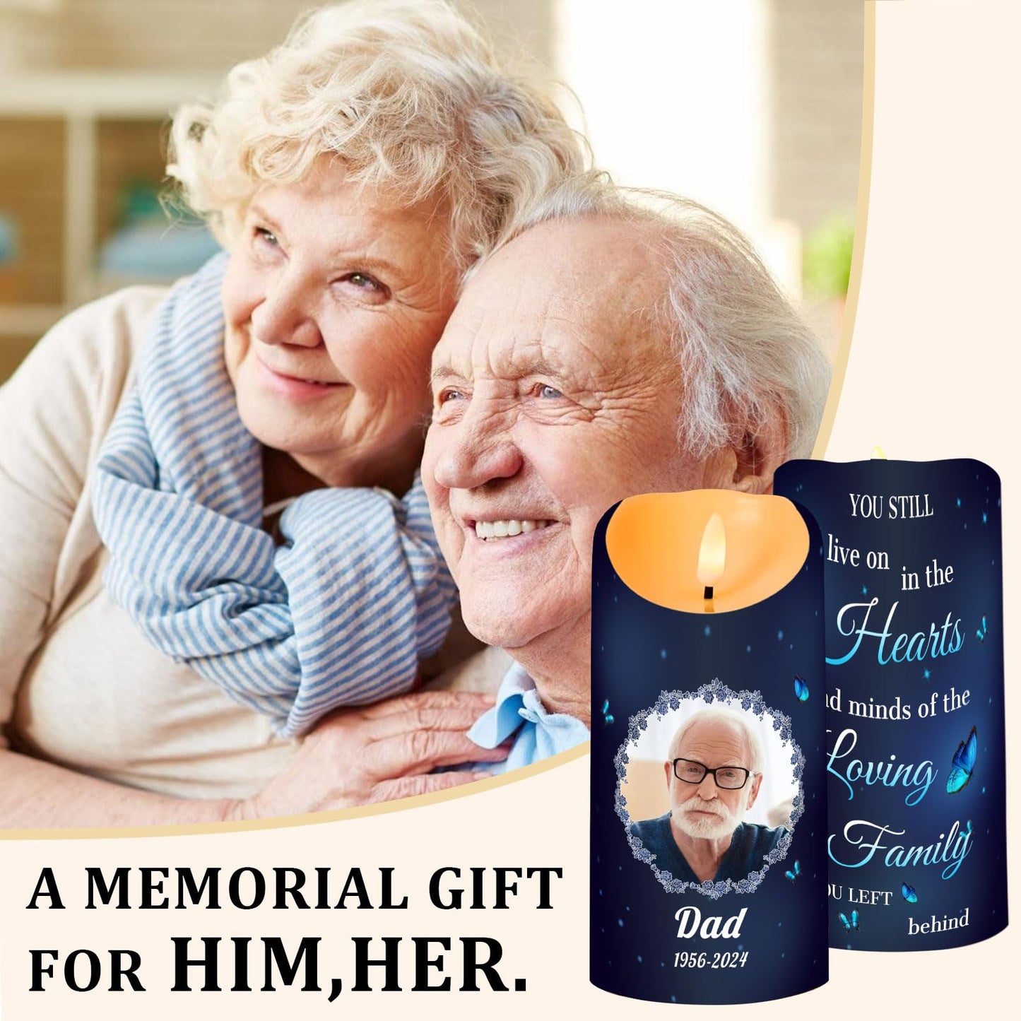 Personalized Photo 3D LED Candles Bereavement Gift Idea Custom Flameless Candles for Loss of Loved One Dad Mom Husband Wife Friend