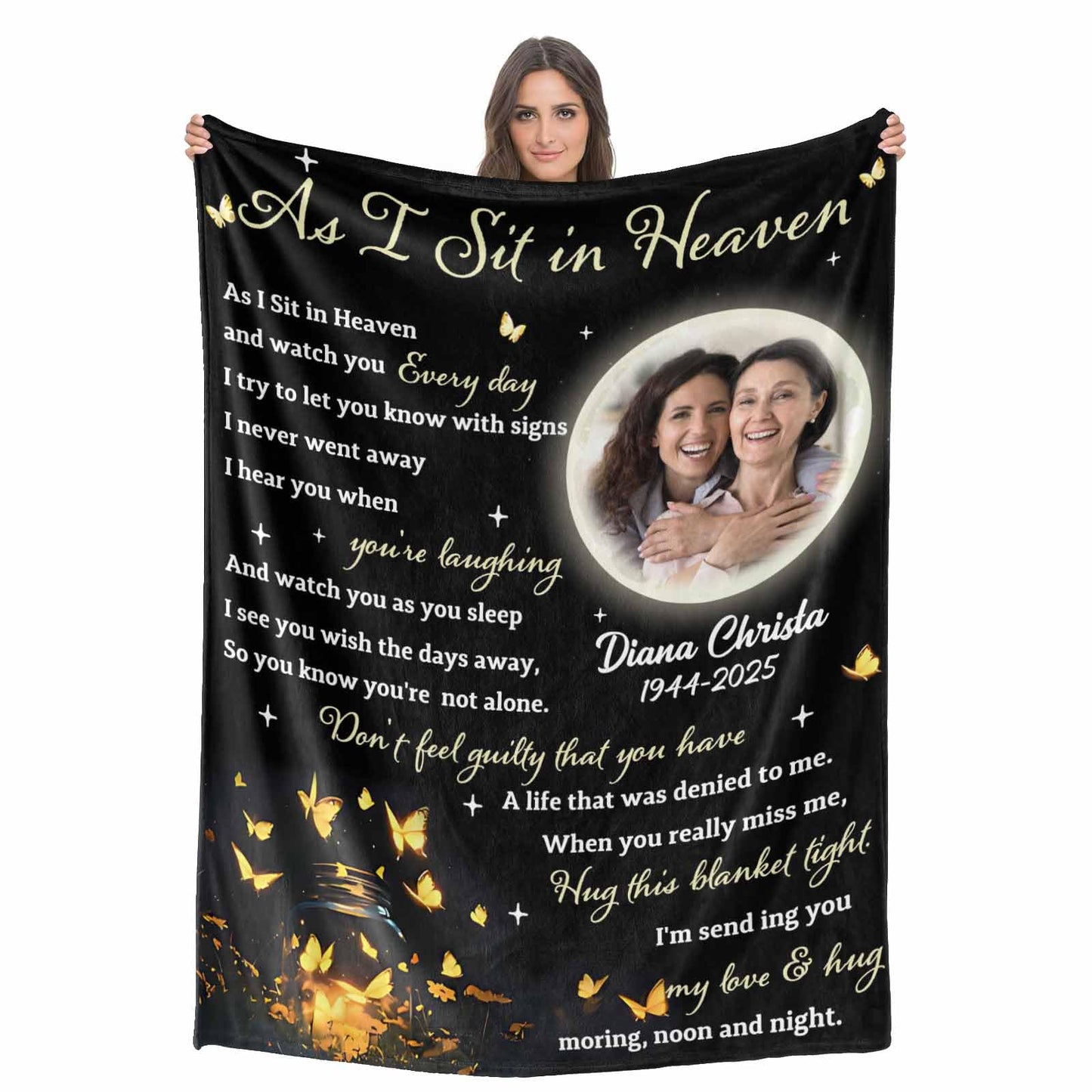 Custom Memorial Blanket with Photos for Loss of Loved One, Loving Memory Personalized Sympathy Blanket for Loss of Dad Mom Husband Wife Friend in Memory of Loved One Gifts, Made in USA
