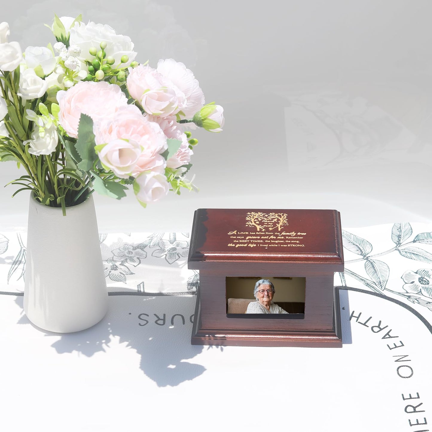 5.5 Inch Small Wooden Memorial Urn with Photo Frame, Keepsake Urn Box for Human/Pet Ashes - Wing