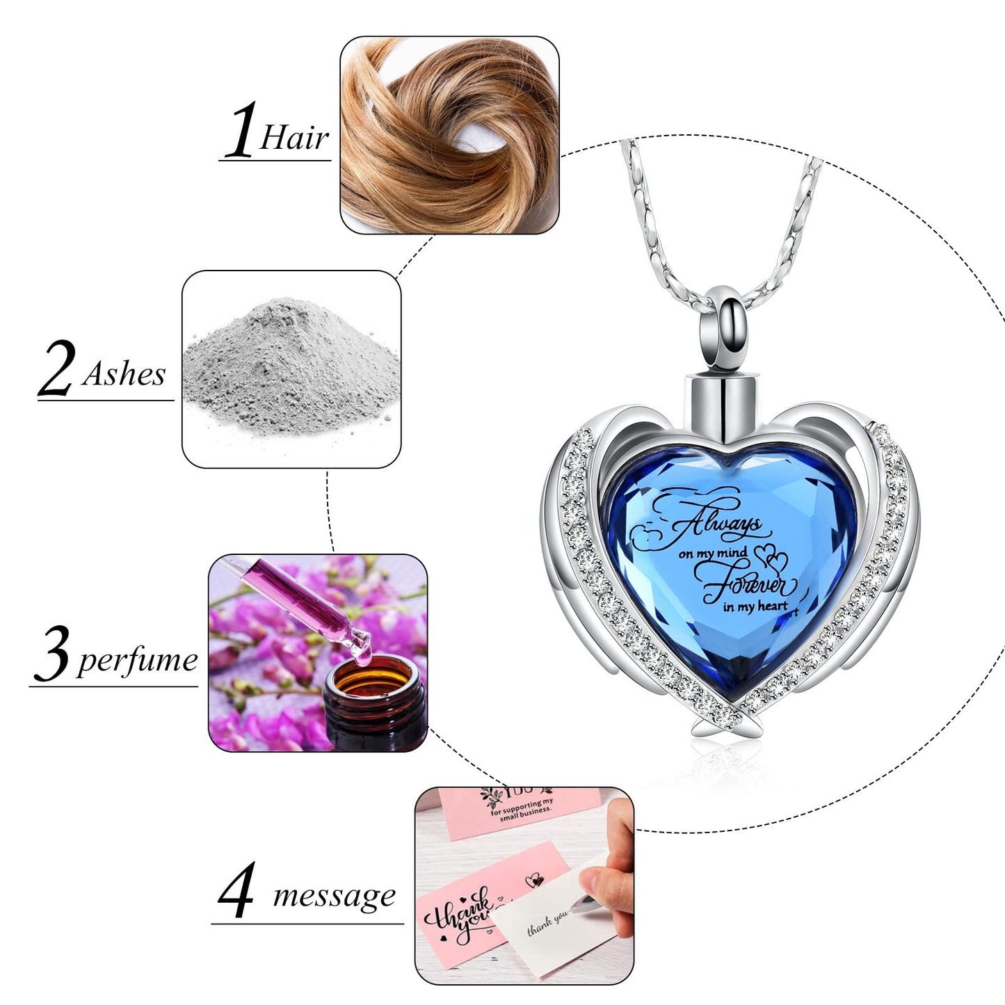 Imrsanl Cremation Jewelry for Ashes Pendant - Crystal Heart Urn Necklace with Mini Keepsake Urn Memorial Ash Jewelry
