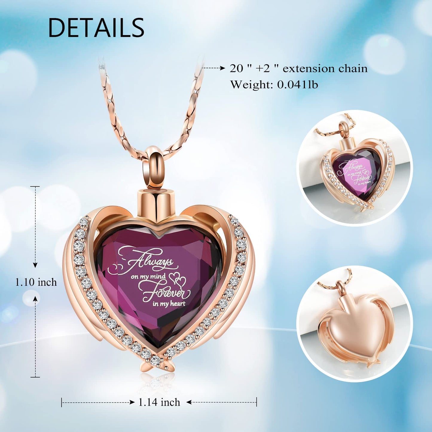 Imrsanl Cremation Jewelry for Ashes Pendant - Crystal Heart Urn Necklace with Mini Keepsake Urn Memorial Ash Jewelry