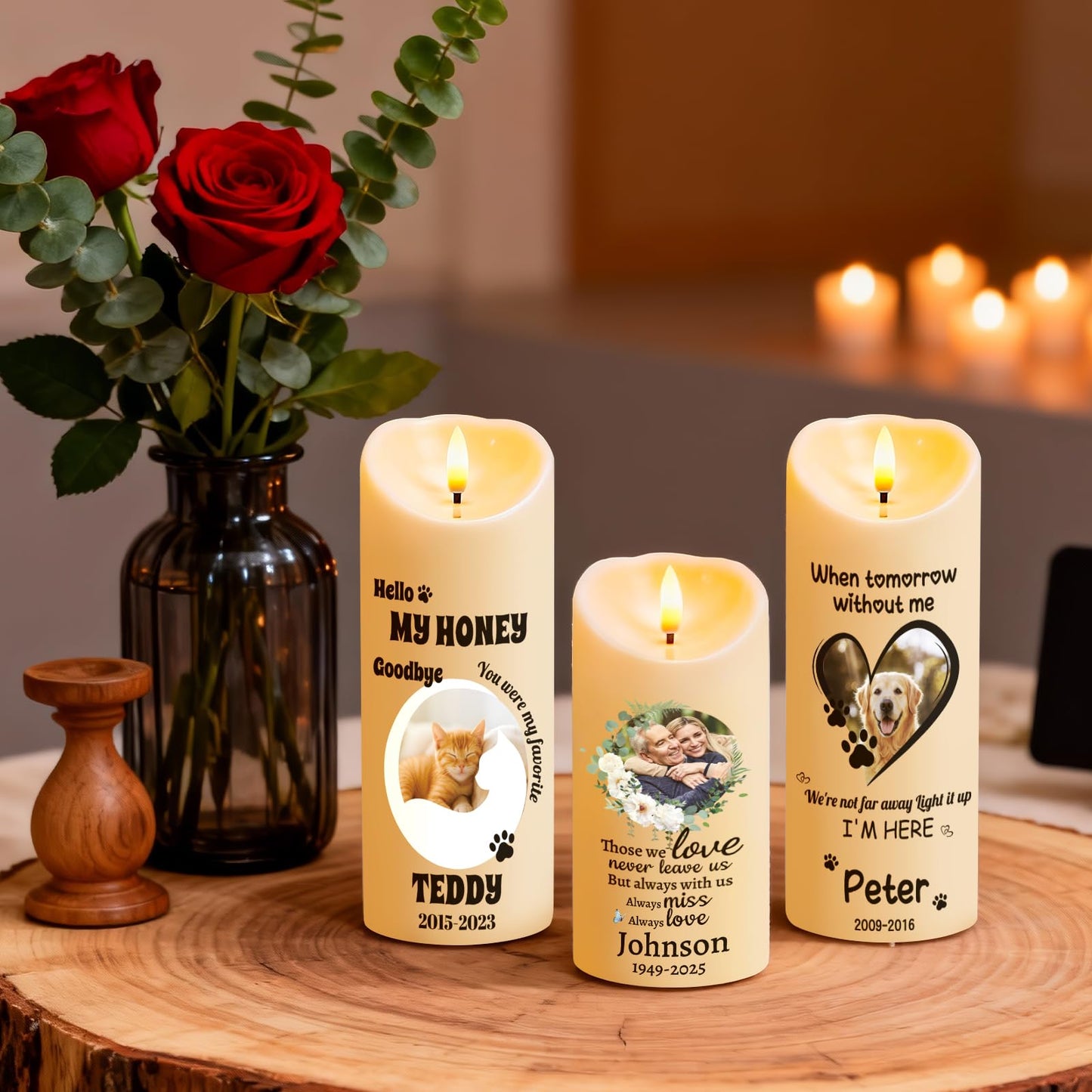Personalized Memorial Candles for Loss of Loved One, Custom Memorial Flamless LED Candle with Photo Name, Sympathy Gifts for Loss of Mom Dad Deceased