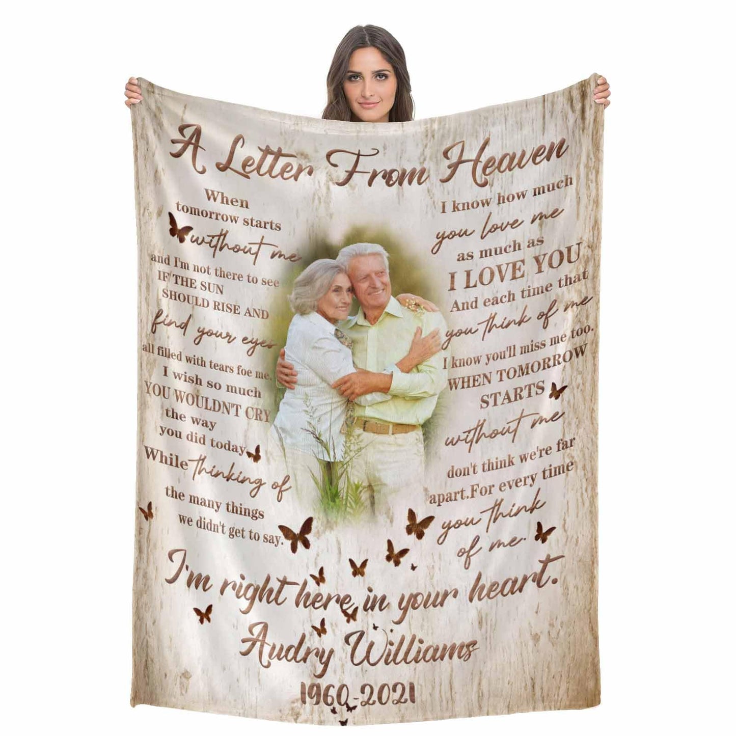 Custom Memorial Blanket with Photos for Loss of Loved One, Loving Memory Personalized Sympathy Blanket for Loss of Dad Mom Husband Wife Friend in Memory of Loved One Gifts, Made in USA