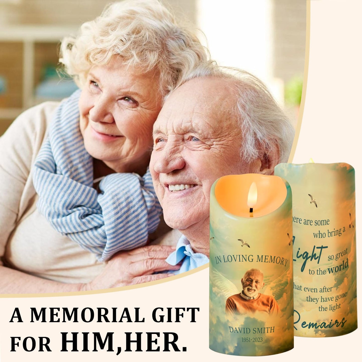 Personalized Photo 3D LED Candles Bereavement Gift Idea Custom Flameless Candles for Loss of Loved One Dad Mom Husband Wife Friend