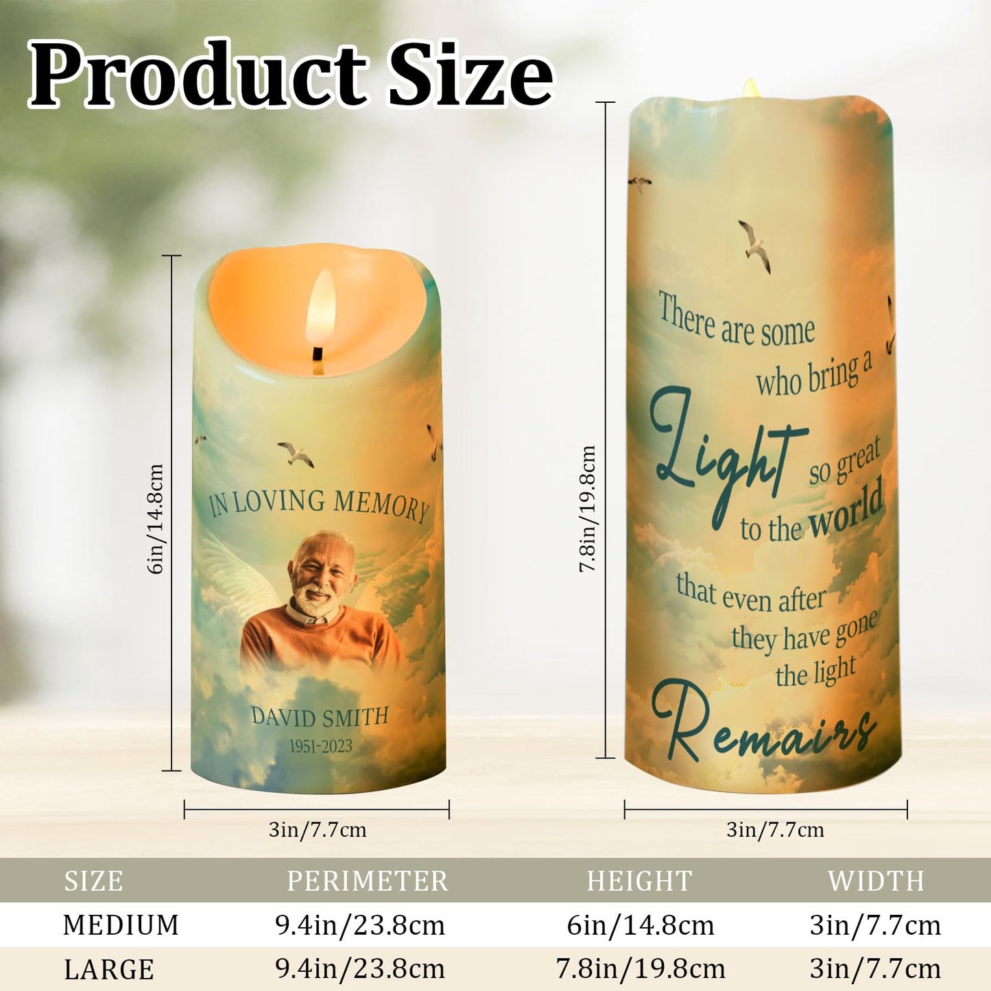 Personalized Photo 3D LED Candles Bereavement Gift Idea Custom Flameless Candles for Loss of Loved One Dad Mom Husband Wife Friend