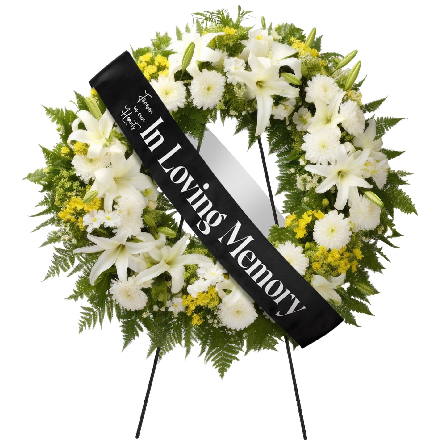 Funeral Sash Memorial Wreath Sash Funeral Ribbon Celebration of Life Ribbon for Casket or Wreath Flowers Memorial Service Honor The Loved Ones Memory 58x4''(White,Forever in Our Hearts)