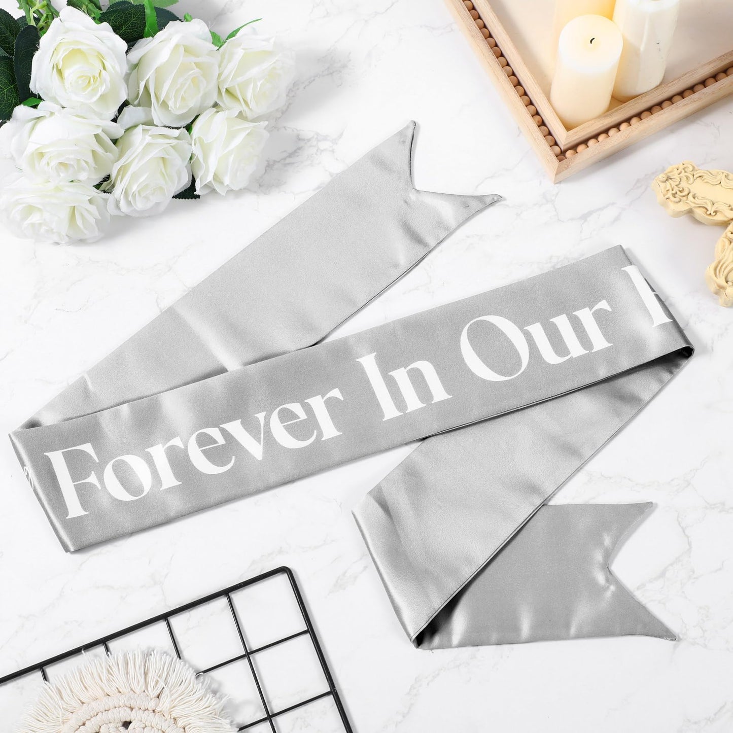 Funeral Sash Memorial Wreath Sash Funeral Ribbon Celebration of Life Ribbon for Casket or Wreath Flowers Memorial Service Honor The Loved Ones Memory 58x4''(White,Forever in Our Hearts)