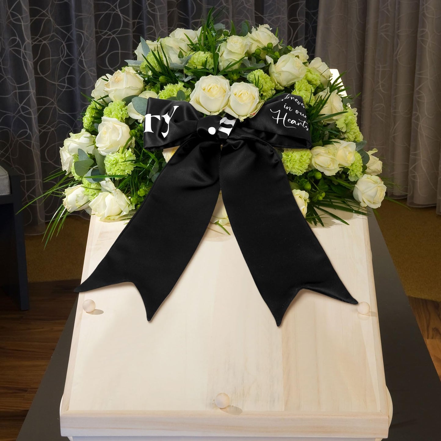 Funeral Sash Memorial Wreath Sash Funeral Ribbon Celebration of Life Ribbon for Casket or Wreath Flowers Memorial Service Honor The Loved Ones Memory 58x4''(White,Forever in Our Hearts)