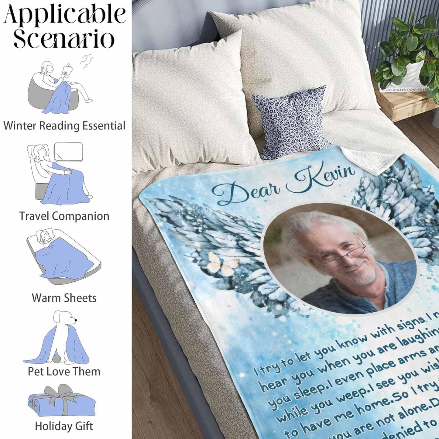 Custom Memorial Blanket with Photos for Loss of Loved One, Loving Memory Personalized Sympathy Blanket for Loss of Dad Mom Husband Wife Friend in Memory of Loved One Gifts, Made in USA