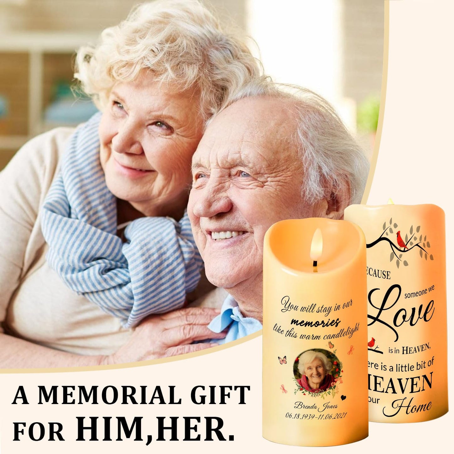 Personalized Photo 3D LED Candles Bereavement Gift Idea Custom Flameless Candles for Loss of Loved One Dad Mom Husband Wife Friend
