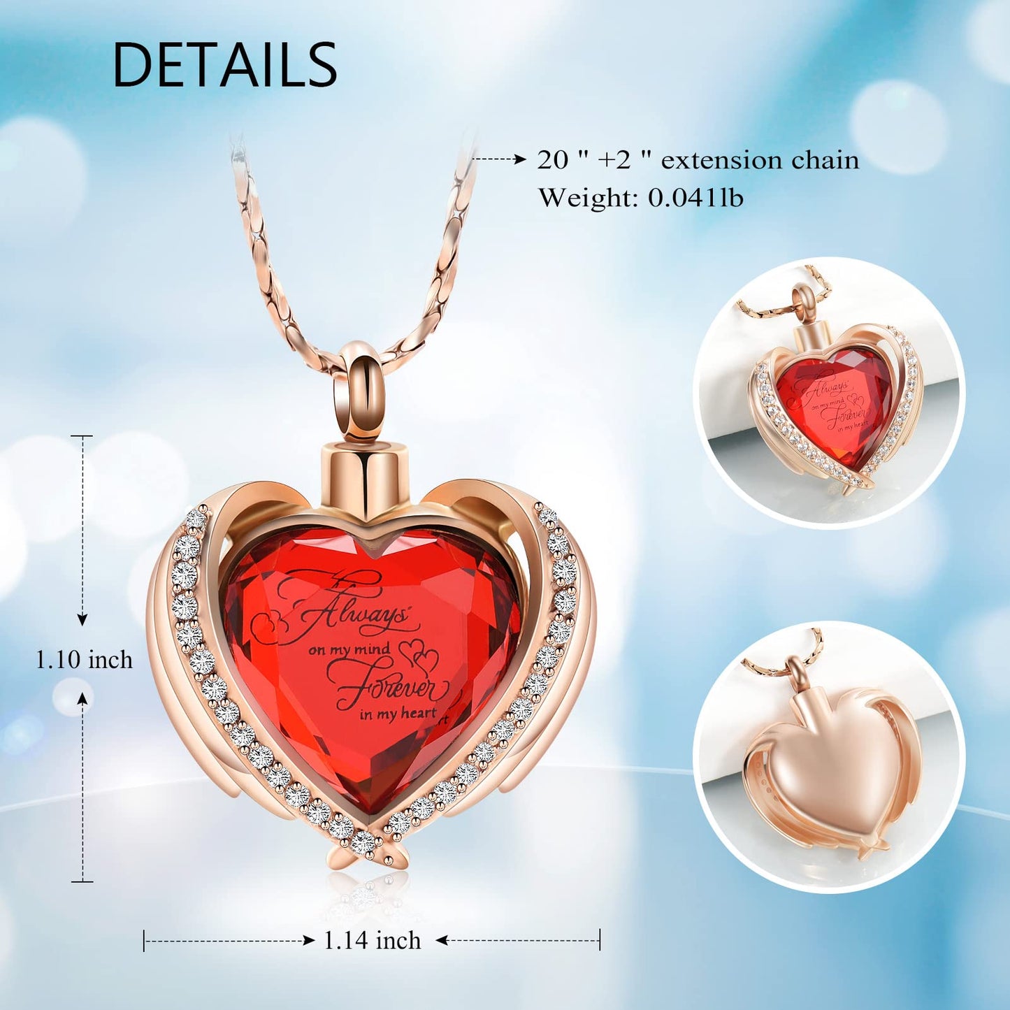 Imrsanl Cremation Jewelry for Ashes Pendant - Crystal Heart Urn Necklace with Mini Keepsake Urn Memorial Ash Jewelry