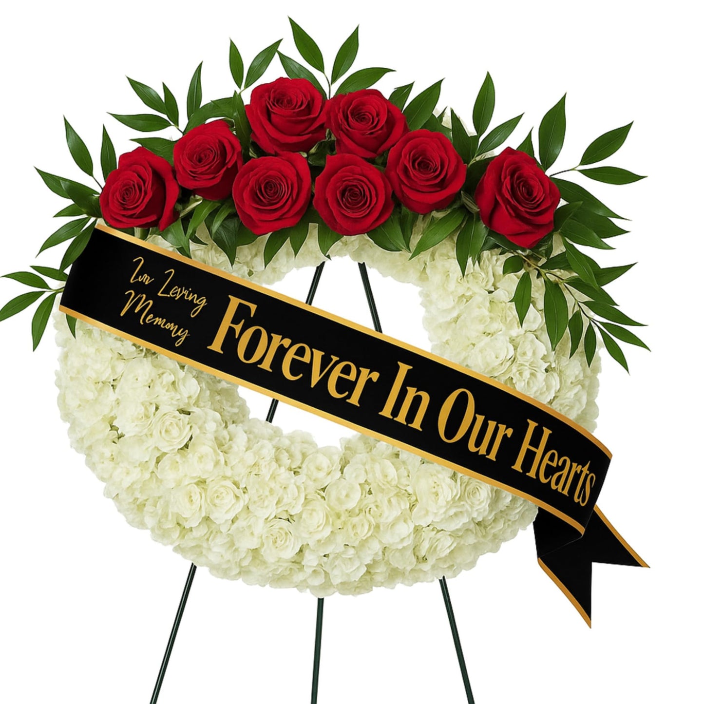 Funeral Sash Memorial Wreath Sash Funeral Ribbon Celebration of Life Ribbon for Casket or Wreath Flowers Memorial Service Honor The Loved Ones Memory 58x4''(White,Forever in Our Hearts)