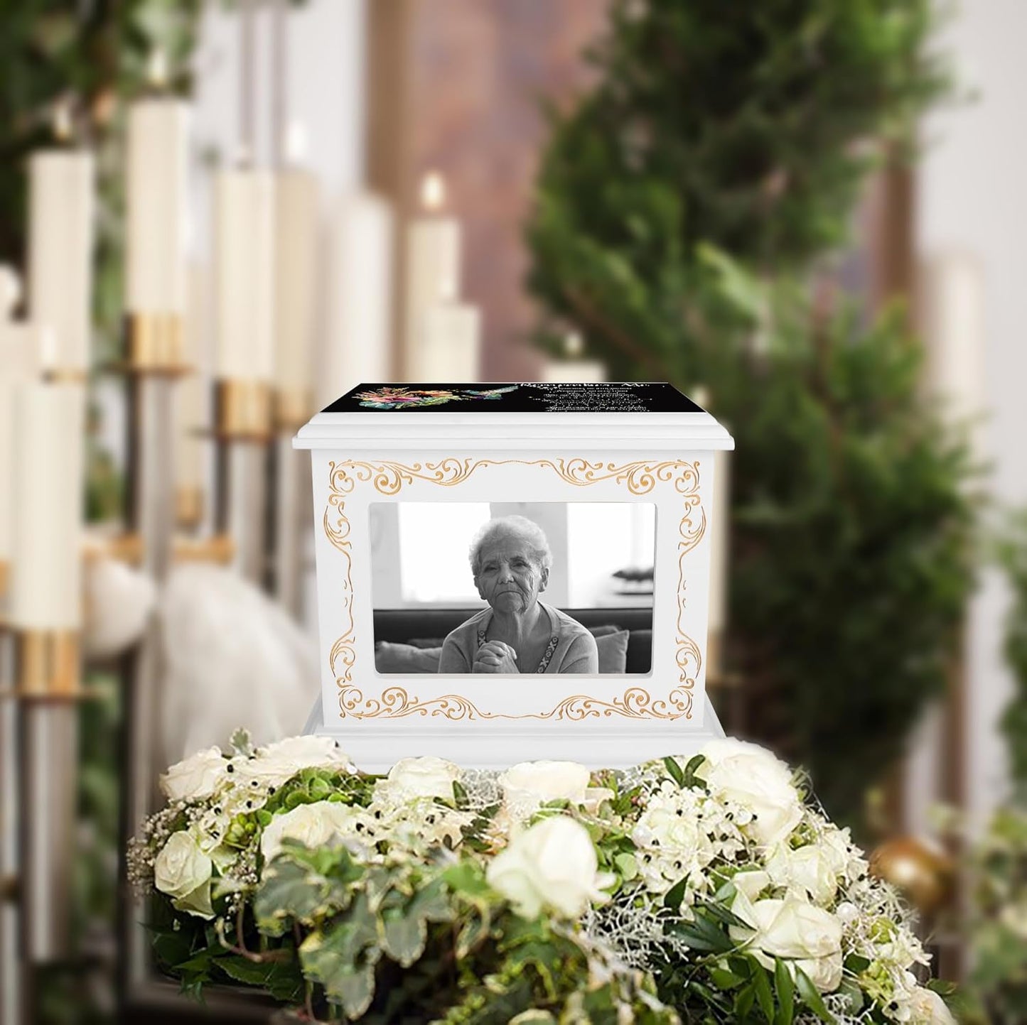Cremation Urns for Human Ashes Adult Male or Female, Funeral Memorial Urns for Ashes with Photo Frame, Wooden Urns Box and Casket for Men Women, Burial Urn for Adults Up to 200 IBS