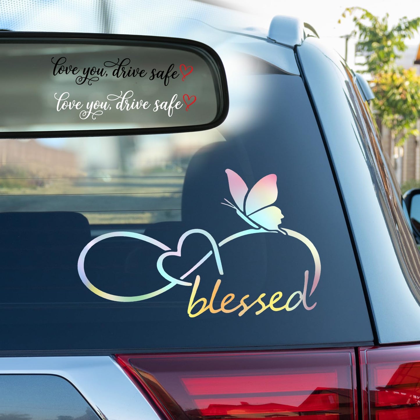 3PCS Car Stickers, Cute Car Accessories,Infinity Heart Love You Drive Safe Rearview Mirror Decals,Waterproof Vinyl Exterior Decoration for New Driver Gift,Women & Family (Pink)