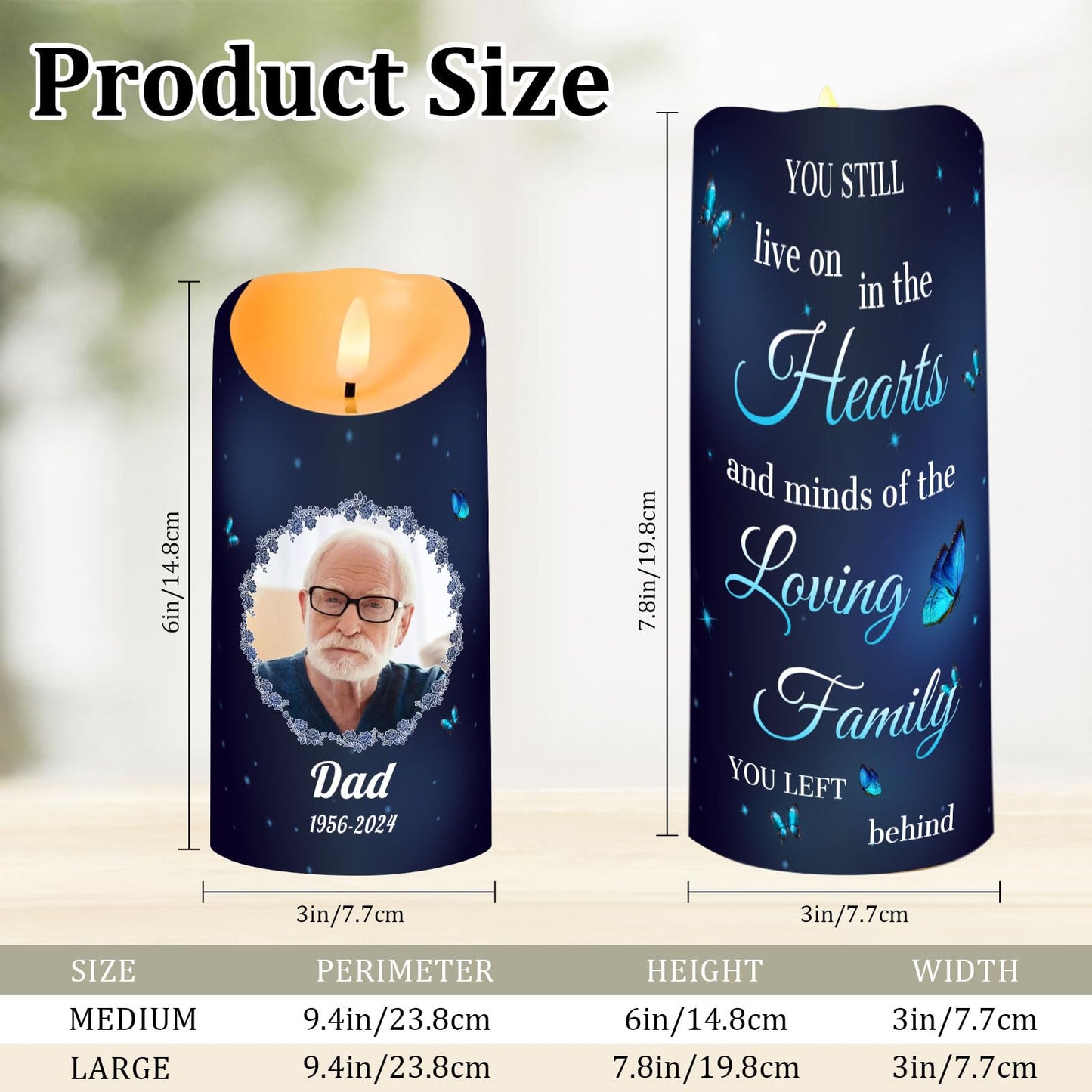 Personalized Photo 3D LED Candles Bereavement Gift Idea Custom Flameless Candles for Loss of Loved One Dad Mom Husband Wife Friend