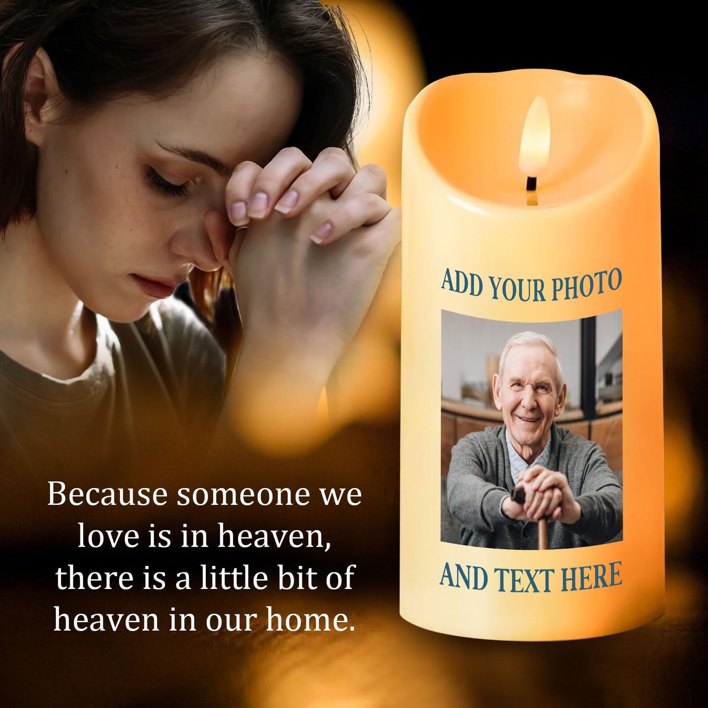 Personalized Photo 3D LED Candles Bereavement Gift Idea Custom Flameless Candles for Loss of Loved One Dad Mom Husband Wife Friend