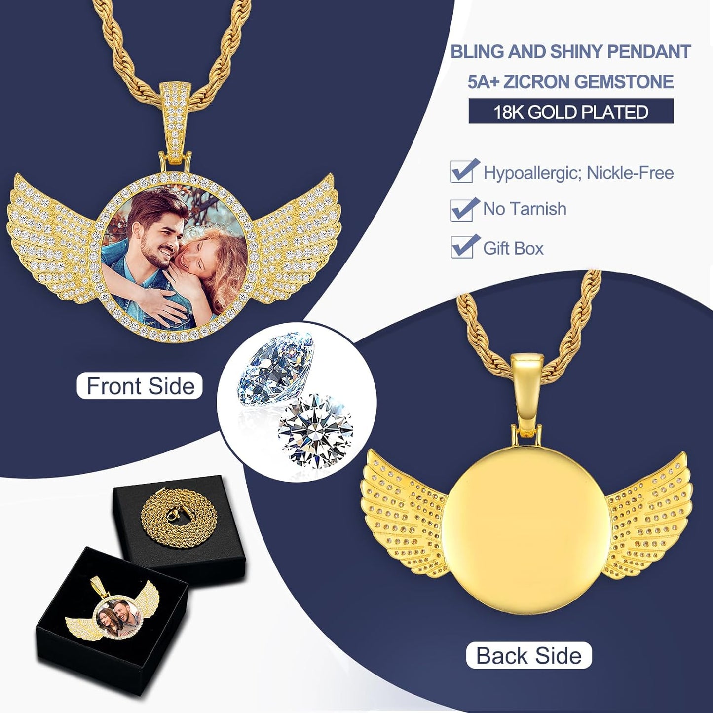 YIMERAIRE Picture Chain Pendant 18K Gold Plated Hip Hop Pendant Necklace