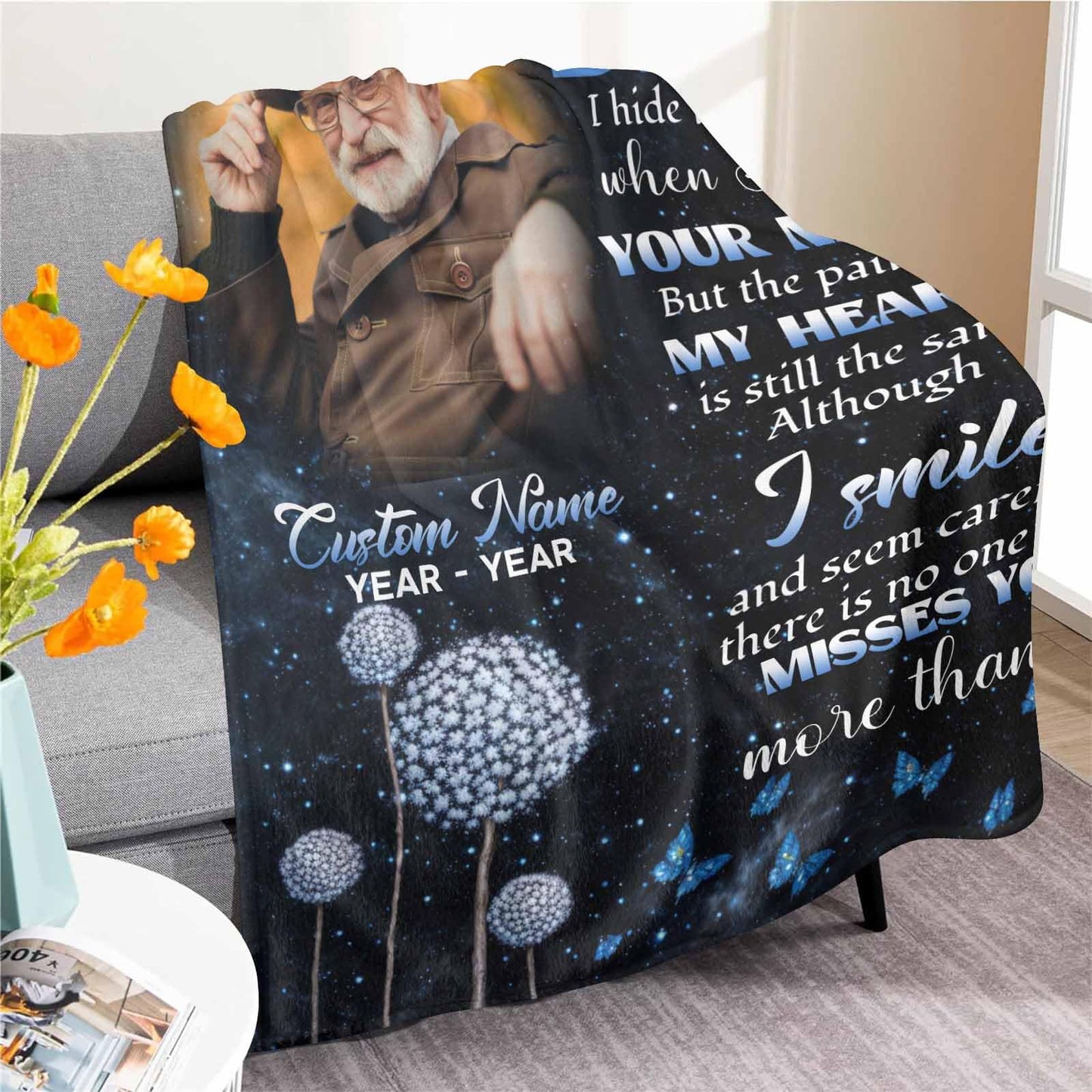 Custom Memorial Blanket with Photos for Loss of Loved One, Loving Memory Personalized Sympathy Blanket for Loss of Dad Mom Husband Wife Friend in Memory of Loved One Gifts, Made in USA