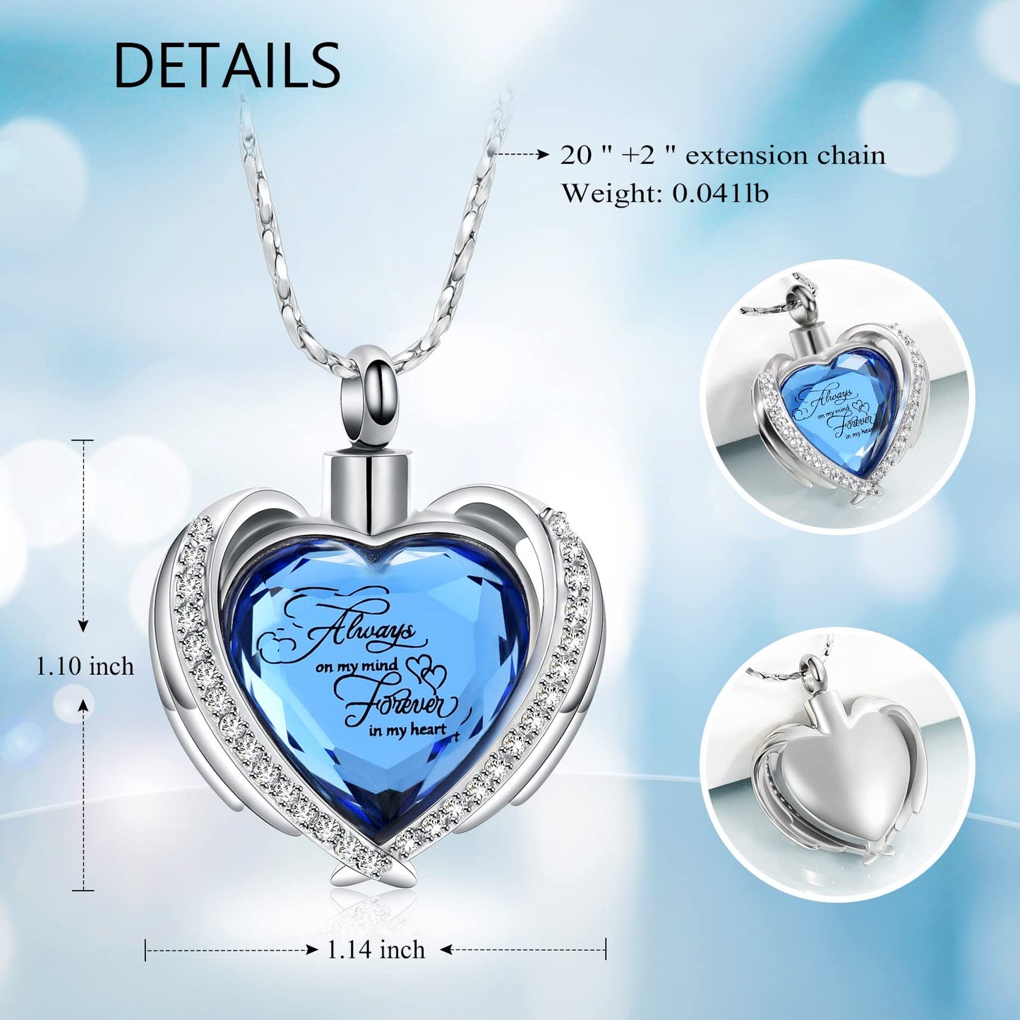 Imrsanl Cremation Jewelry for Ashes Pendant - Crystal Heart Urn Necklace with Mini Keepsake Urn Memorial Ash Jewelry