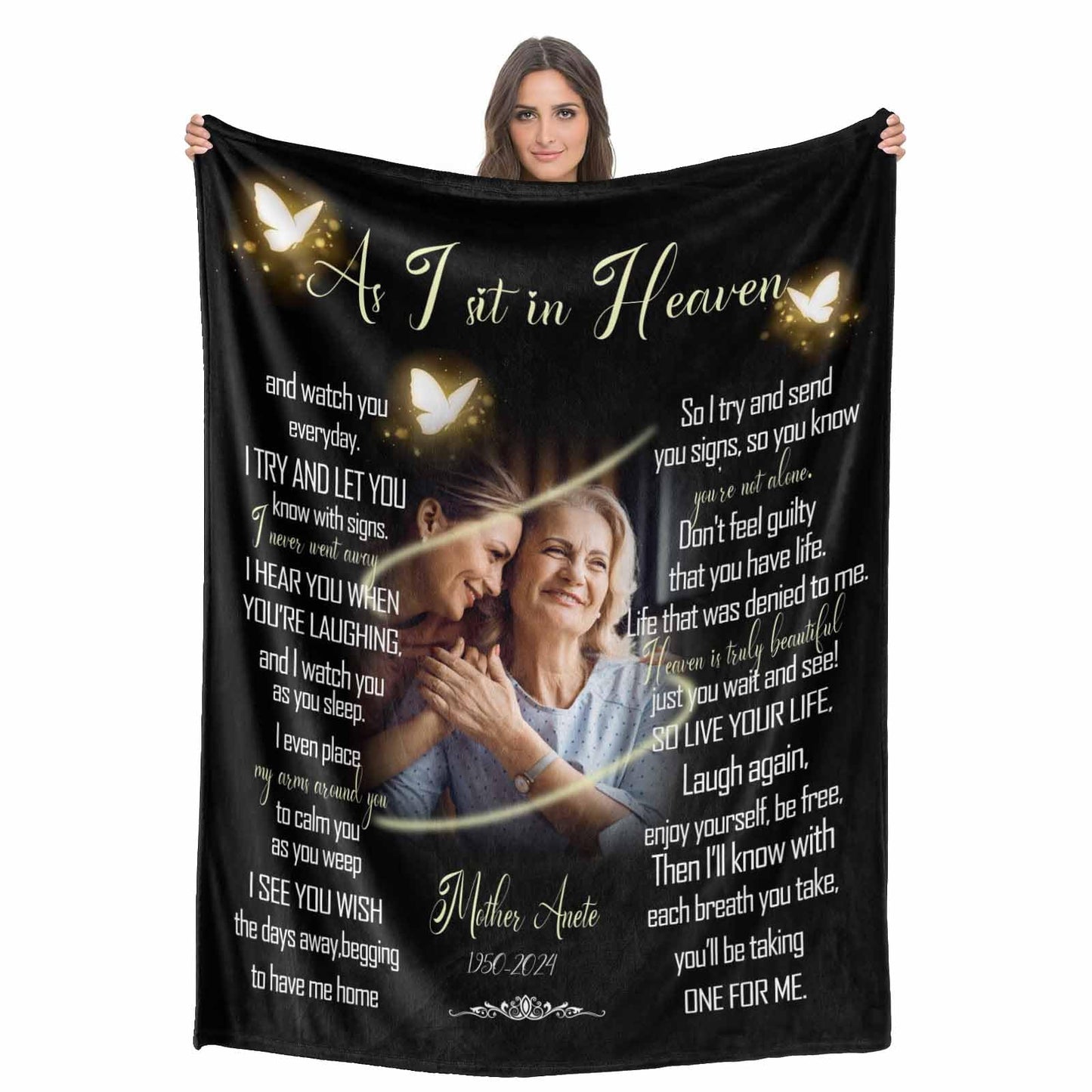Custom Memorial Blanket with Photos for Loss of Loved One, Loving Memory Personalized Sympathy Blanket for Loss of Dad Mom Husband Wife Friend in Memory of Loved One Gifts, Made in USA