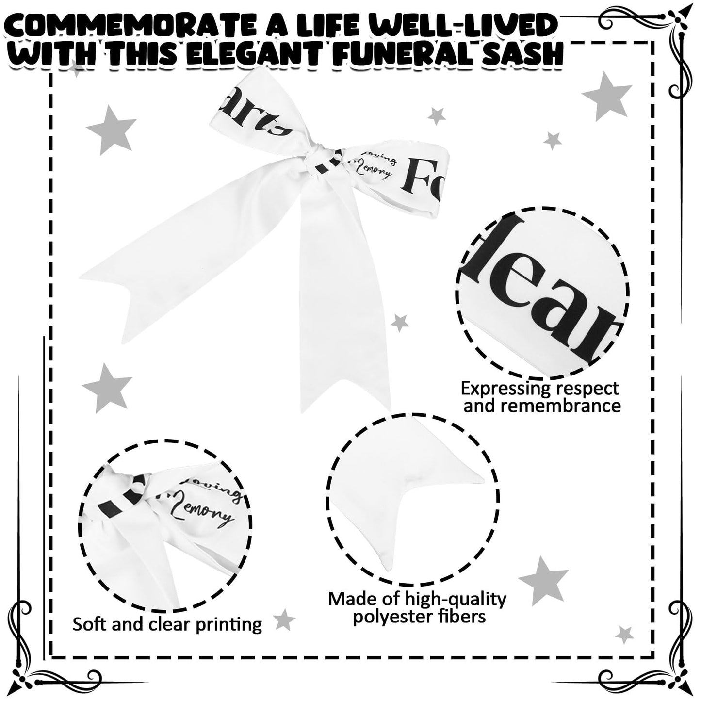 Funeral Sash Memorial Wreath Sash Funeral Ribbon Celebration of Life Ribbon for Casket or Wreath Flowers Memorial Service Honor The Loved Ones Memory 58x4''(White,Forever in Our Hearts)