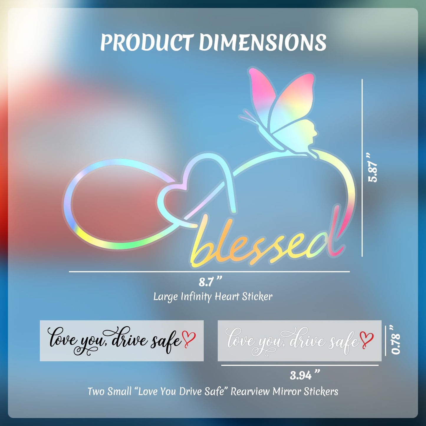 3PCS Car Stickers, Cute Car Accessories,Infinity Heart Love You Drive Safe Rearview Mirror Decals,Waterproof Vinyl Exterior Decoration for New Driver Gift,Women & Family (Pink)