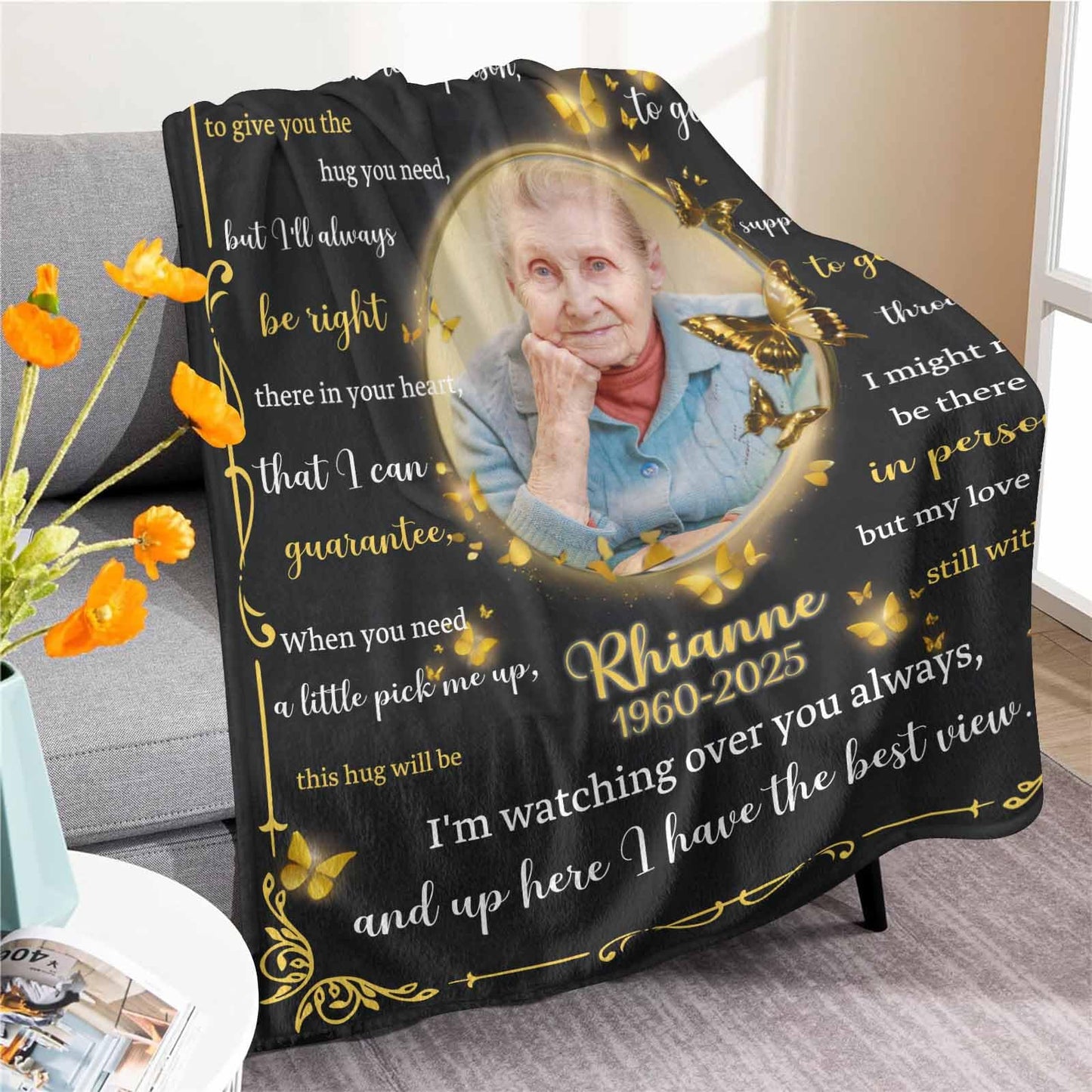 Custom Memorial Blanket with Photos for Loss of Loved One, Loving Memory Personalized Sympathy Blanket for Loss of Dad Mom Husband Wife Friend in Memory of Loved One Gifts, Made in USA