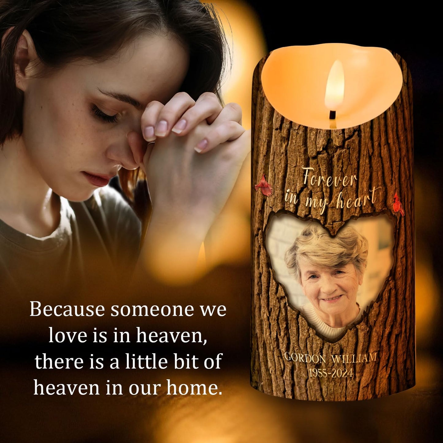Personalized Photo 3D LED Candles Bereavement Gift Idea Custom Flameless Candles for Loss of Loved One Dad Mom Husband Wife Friend