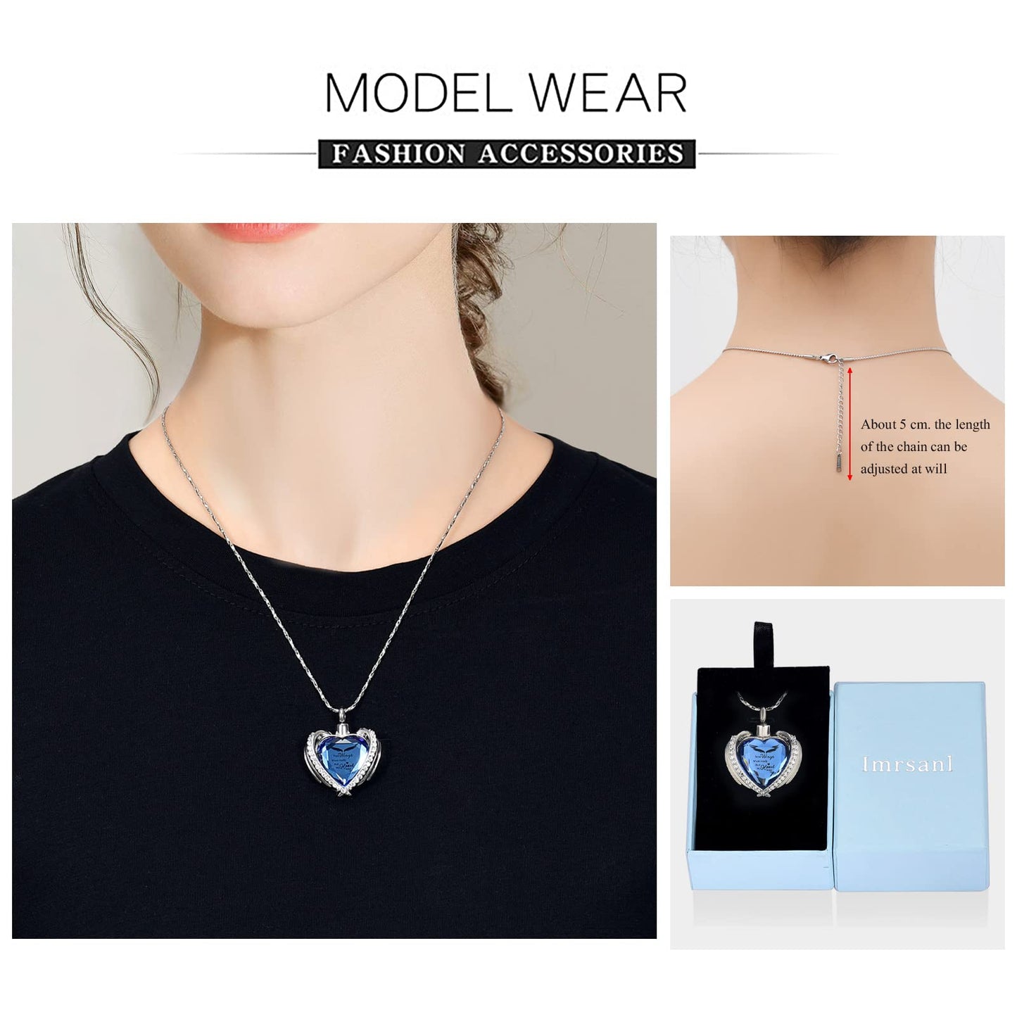 Imrsanl Cremation Jewelry for Ashes Pendant - Crystal Heart Urn Necklace with Mini Keepsake Urn Memorial Ash Jewelry