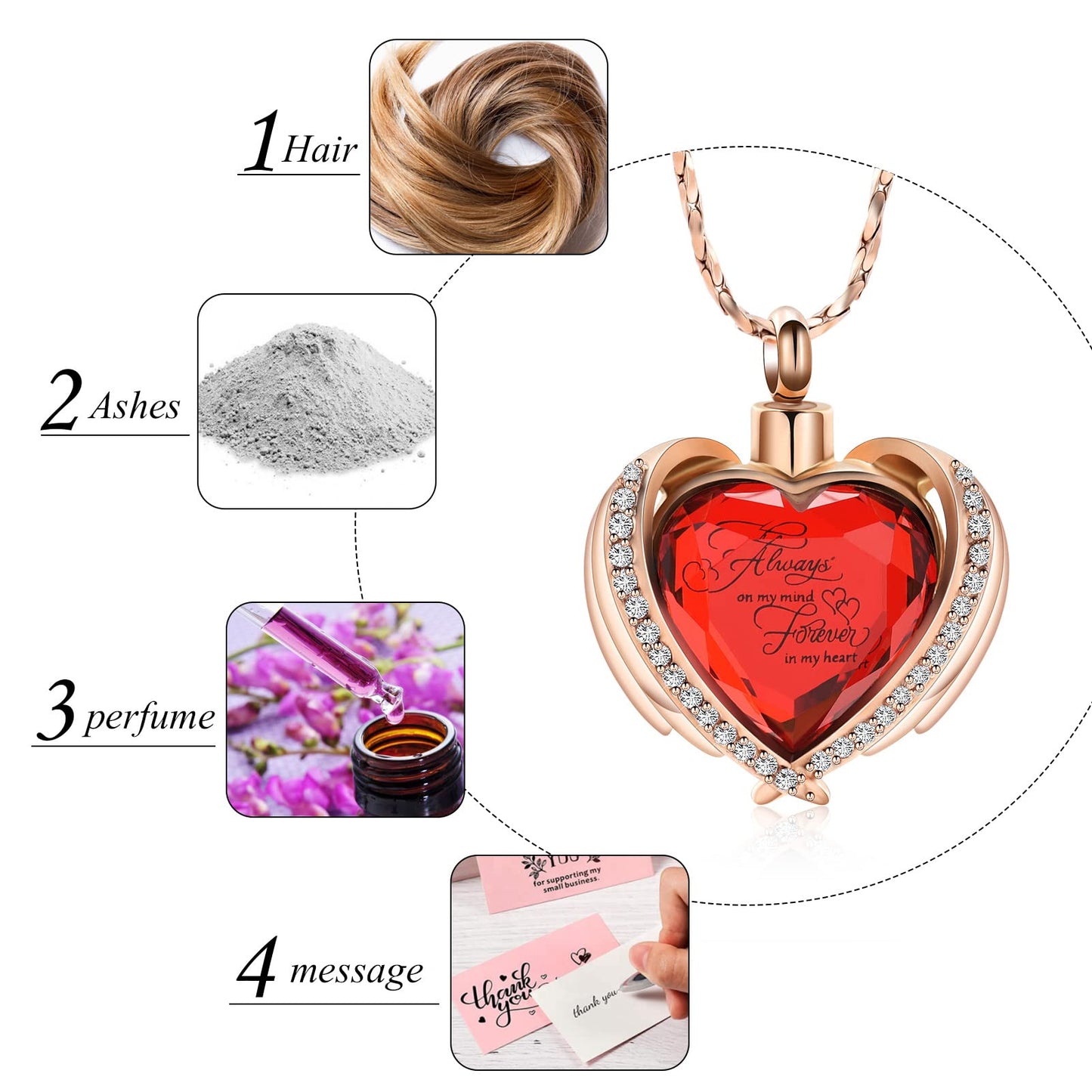 Imrsanl Cremation Jewelry for Ashes Pendant - Crystal Heart Urn Necklace with Mini Keepsake Urn Memorial Ash Jewelry