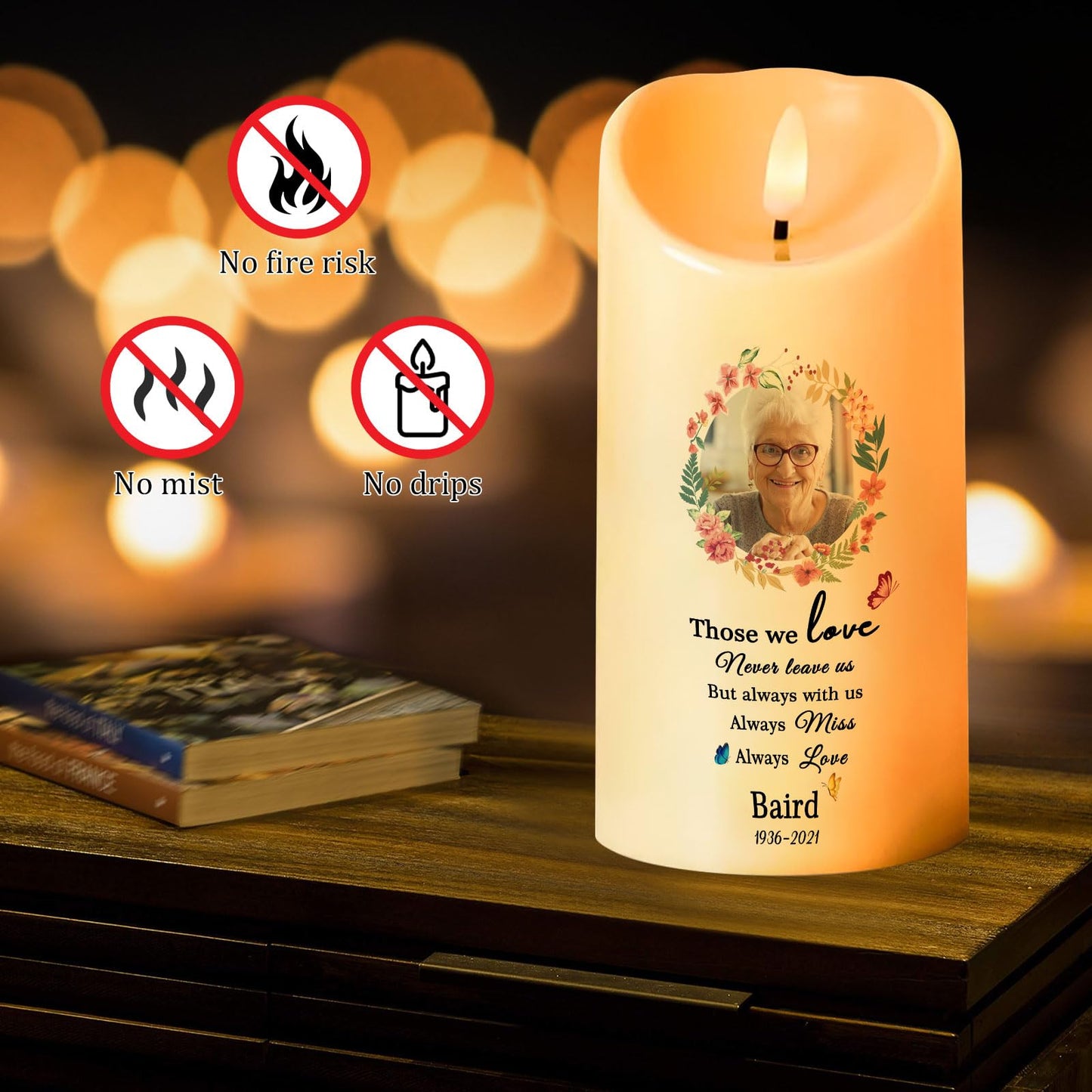 Personalized Photo 3D LED Candles Bereavement Gift Idea Custom Flameless Candles for Loss of Loved One Dad Mom Husband Wife Friend