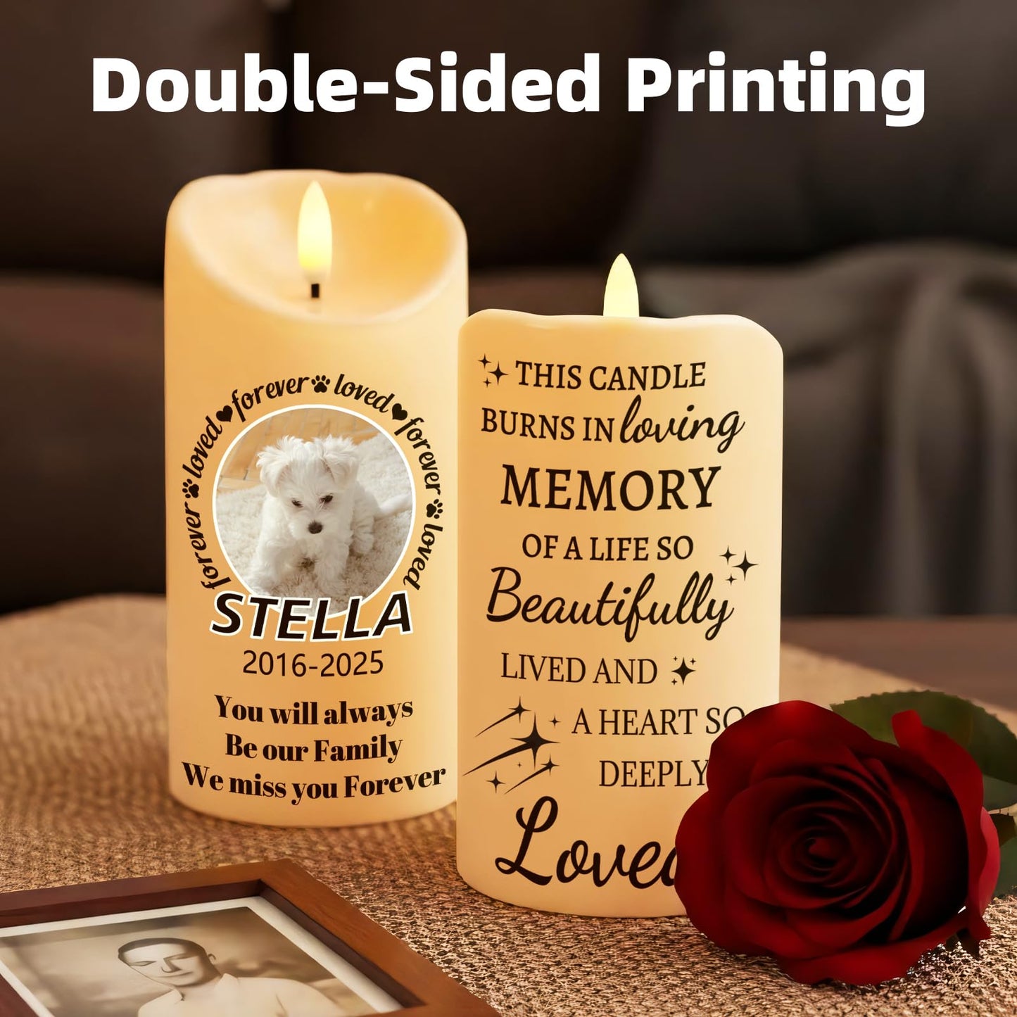 Personalized Memorial Candles for Loss of Loved One, Custom Memorial Flamless LED Candle with Photo Name, Sympathy Gifts for Loss of Mom Dad Deceased