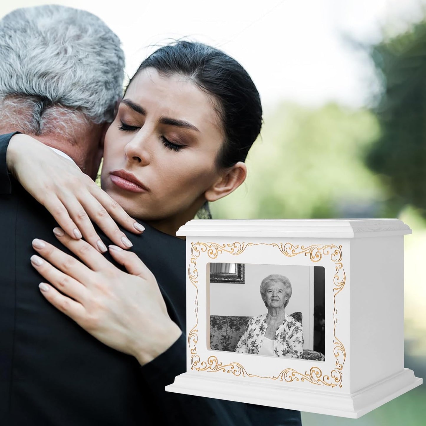 Cremation Urns for Human Ashes Adult Male or Female, Funeral Memorial Urns for Ashes with Photo Frame, Wooden Urns Box and Casket for Men Women, Burial Urn for Adults Up to 200 IBS