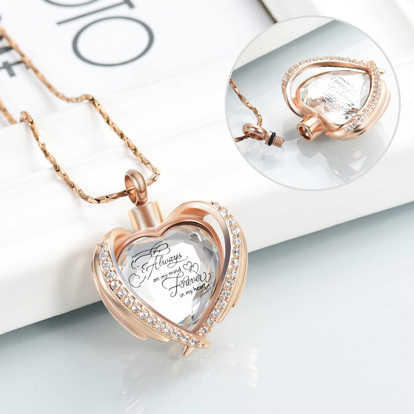 Imrsanl Cremation Jewelry for Ashes Pendant - Crystal Heart Urn Necklace with Mini Keepsake Urn Memorial Ash Jewelry