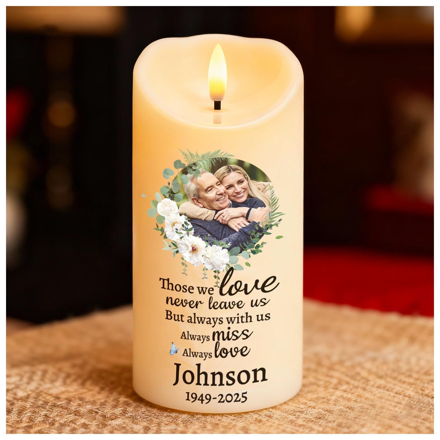 Personalized Memorial Candles for Loss of Loved One, Custom Memorial Flamless LED Candle with Photo Name, Sympathy Gifts for Loss of Mom Dad Deceased