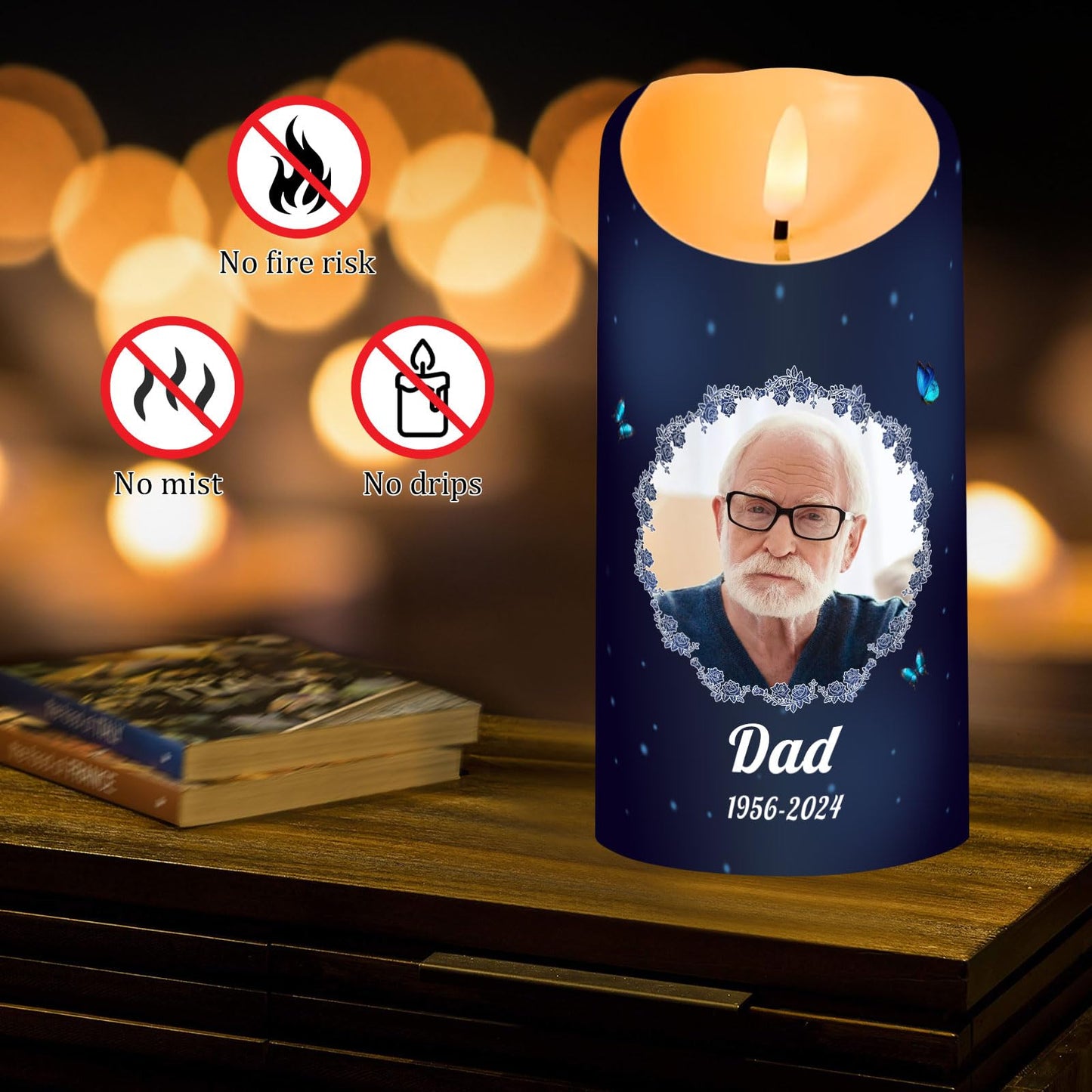 Personalized Photo 3D LED Candles Bereavement Gift Idea Custom Flameless Candles for Loss of Loved One Dad Mom Husband Wife Friend